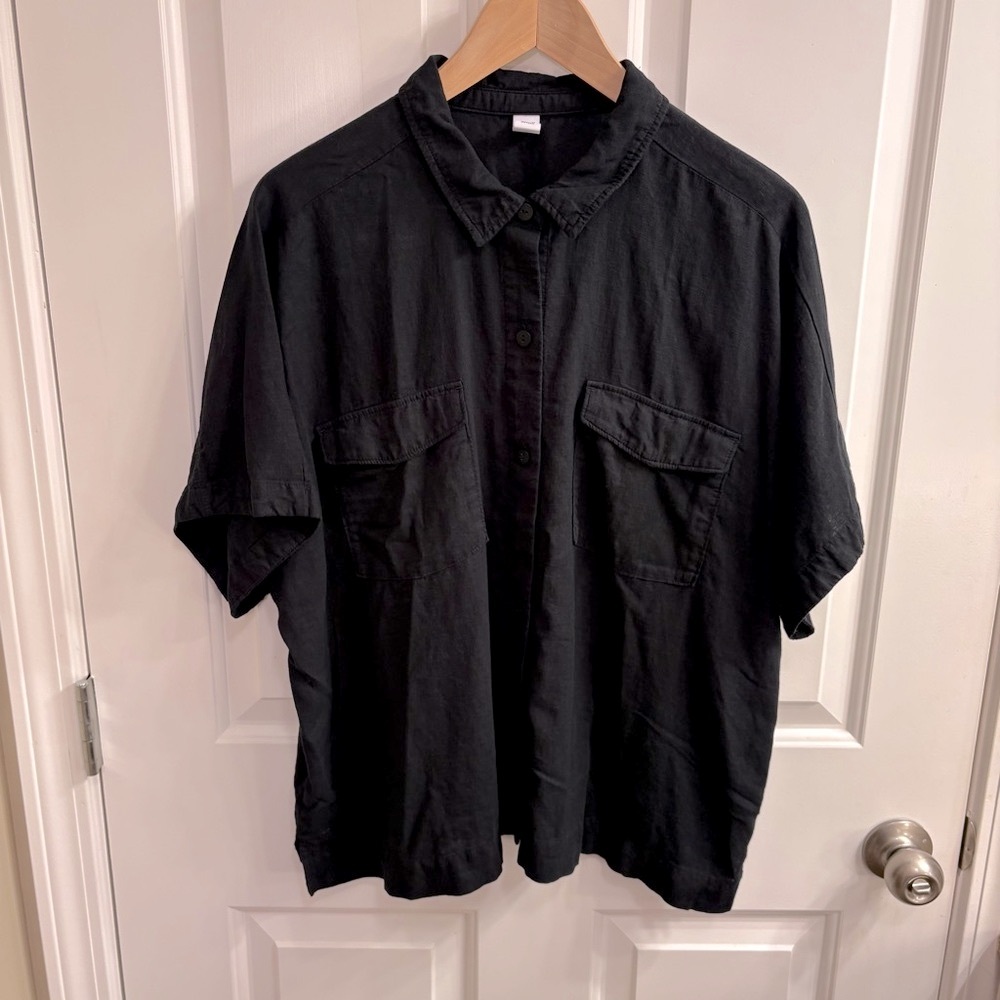 TALL Old Navy Black Linen Blend Button-Up Shirt XL Tall